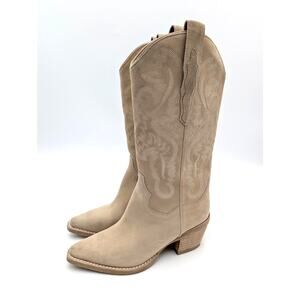 Jeffrey Campbell Dagget Western Boot Embroidered Pointed Toe Women's Sand Sz US5